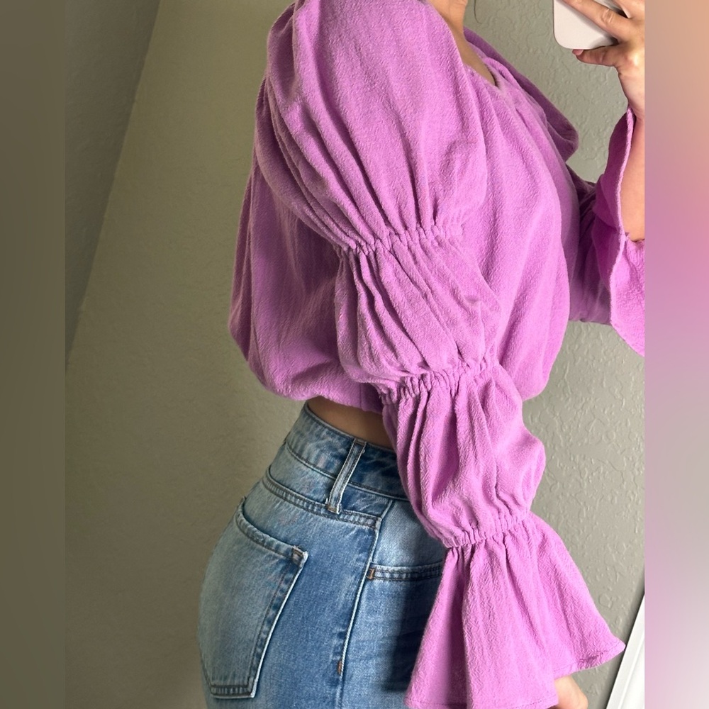 Free People women’s lavender long sleeve elastic crop peasant top size small - Picture 5 of 16